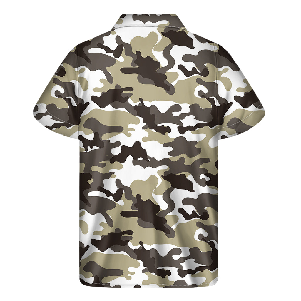 Brown And White Camouflage Print Men's Short Sleeve Shirt
