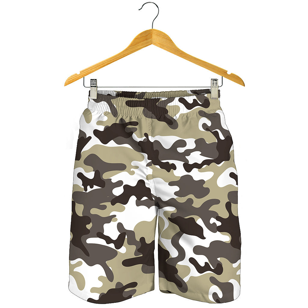 Brown And White Camouflage Print Men's Shorts