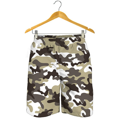 Brown And White Camouflage Print Men's Shorts