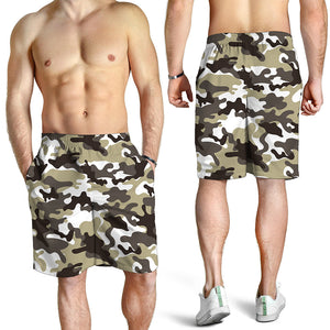 Brown And White Camouflage Print Men's Shorts