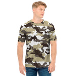Brown And White Camouflage Print Men's T-Shirt