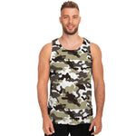 Brown And White Camouflage Print Men's Tank Top