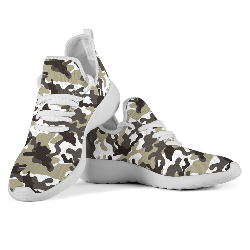 Brown And White Camouflage Print Mesh Knit Shoes GearFrost