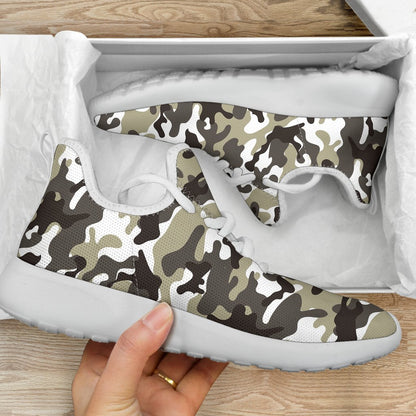 Brown And White Camouflage Print Mesh Knit Shoes GearFrost