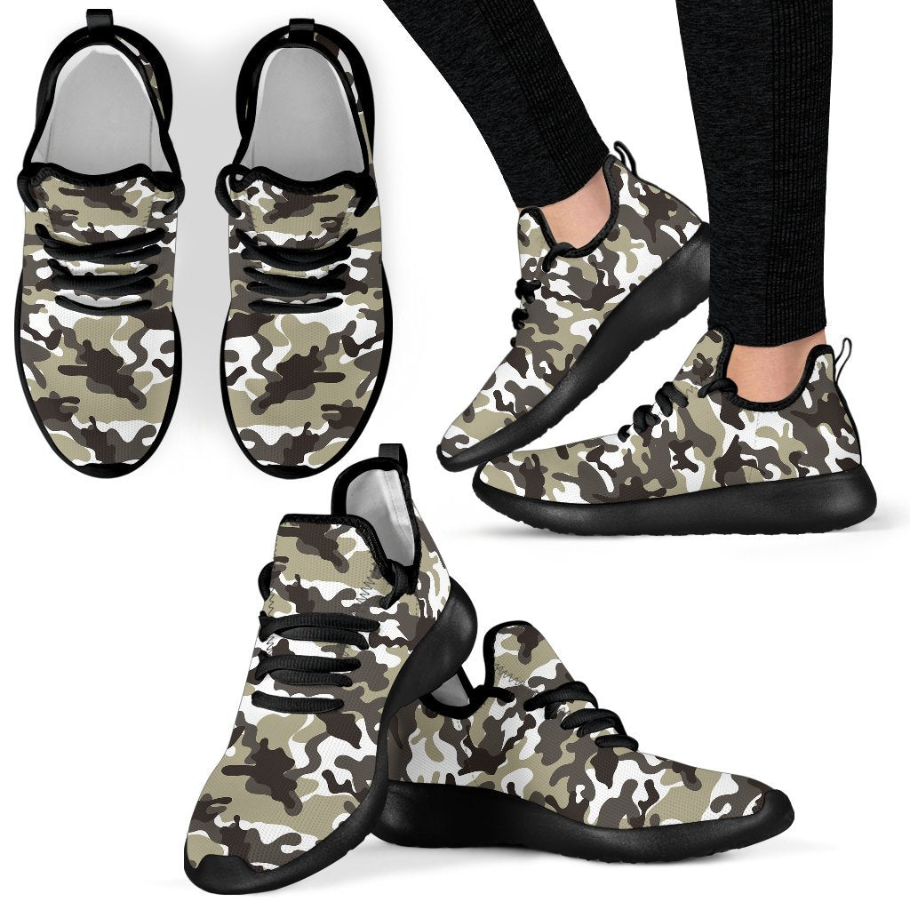 Brown And White Camouflage Print Mesh Knit Shoes GearFrost