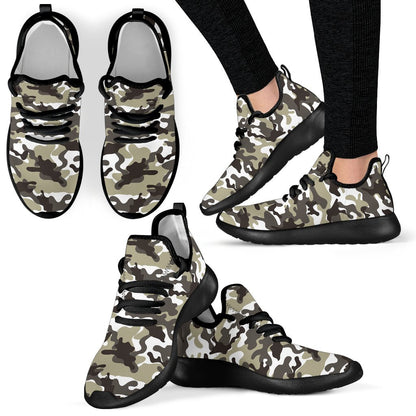 Brown And White Camouflage Print Mesh Knit Shoes GearFrost