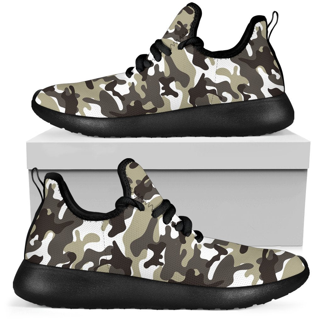 Brown And White Camouflage Print Mesh Knit Shoes GearFrost