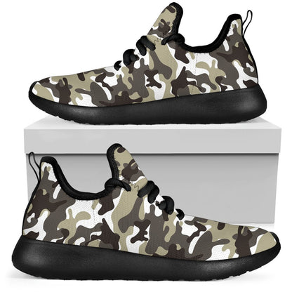 Brown And White Camouflage Print Mesh Knit Shoes GearFrost