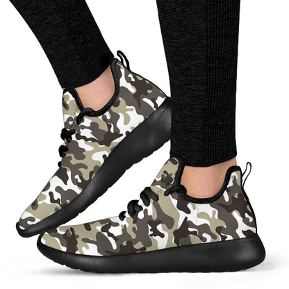 Brown And White Camouflage Print Mesh Knit Shoes GearFrost