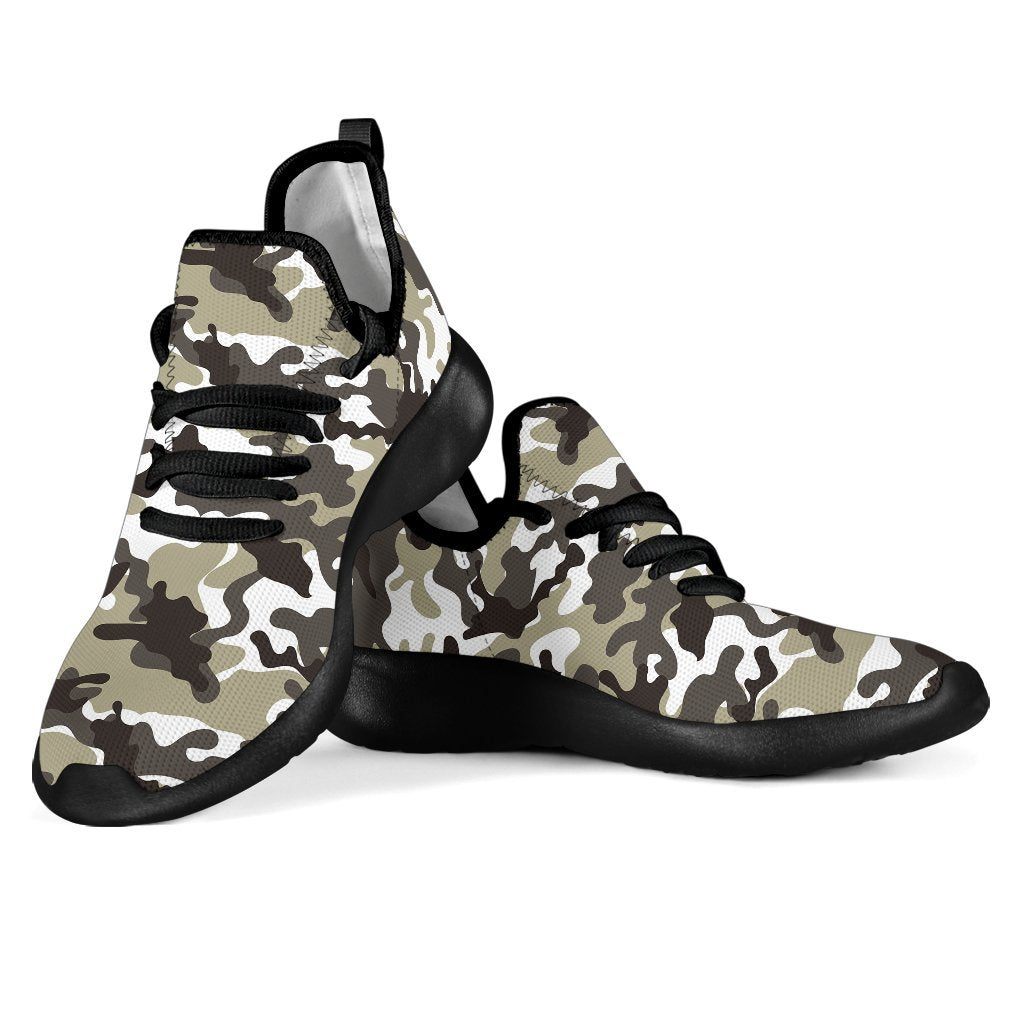 Brown And White Camouflage Print Mesh Knit Shoes GearFrost