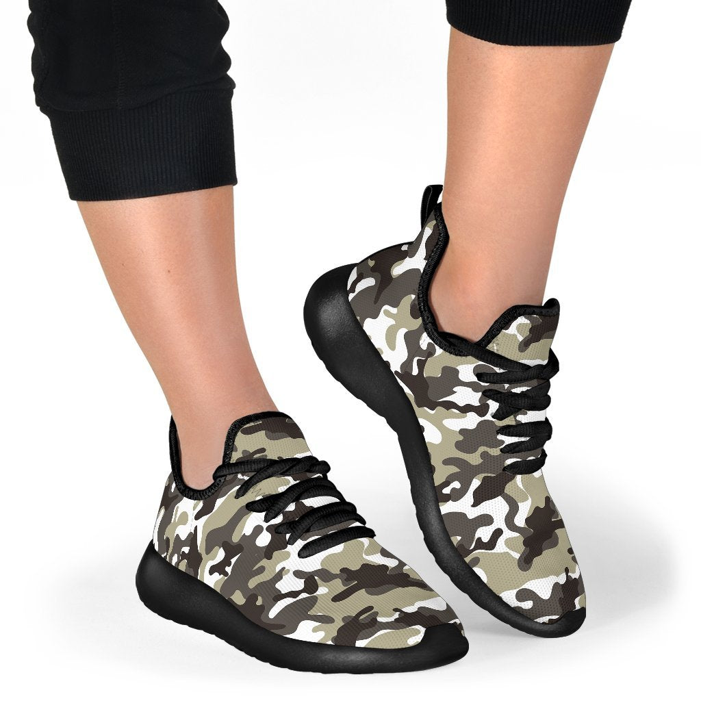 Brown And White Camouflage Print Mesh Knit Shoes GearFrost