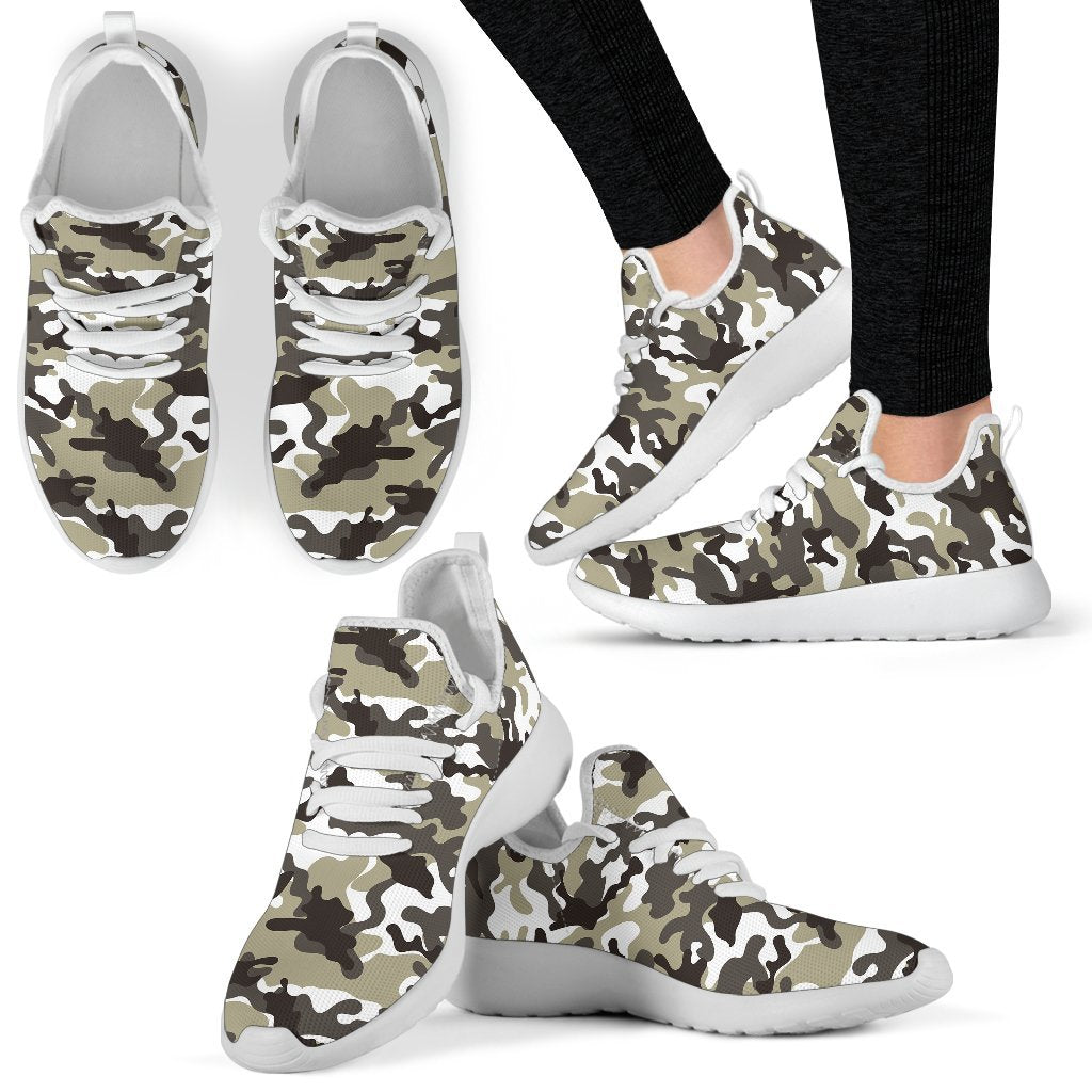Brown And White Camouflage Print Mesh Knit Shoes GearFrost