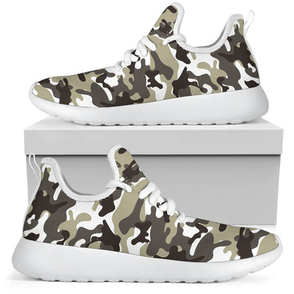 Brown And White Camouflage Print Mesh Knit Shoes GearFrost