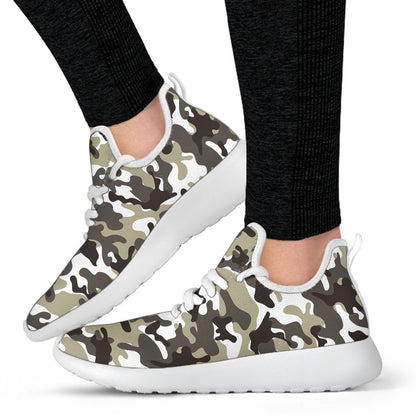 Brown And White Camouflage Print Mesh Knit Shoes GearFrost