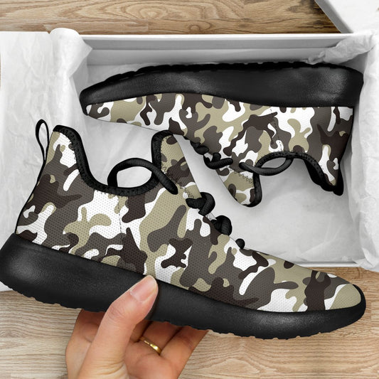 Brown And White Camouflage Print Mesh Knit Shoes GearFrost