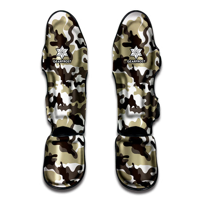Brown And White Camouflage Print Muay Thai Shin Guard