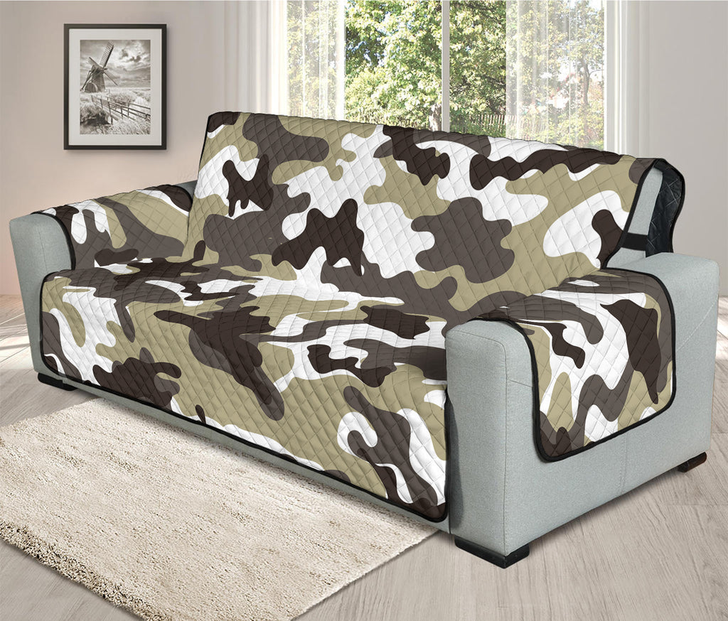 Brown And White Camouflage Print Oversized Sofa Protector