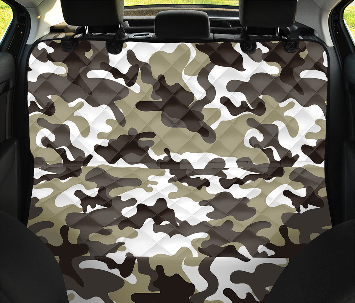 Brown And White Camouflage Print Pet Car Back Seat Cover