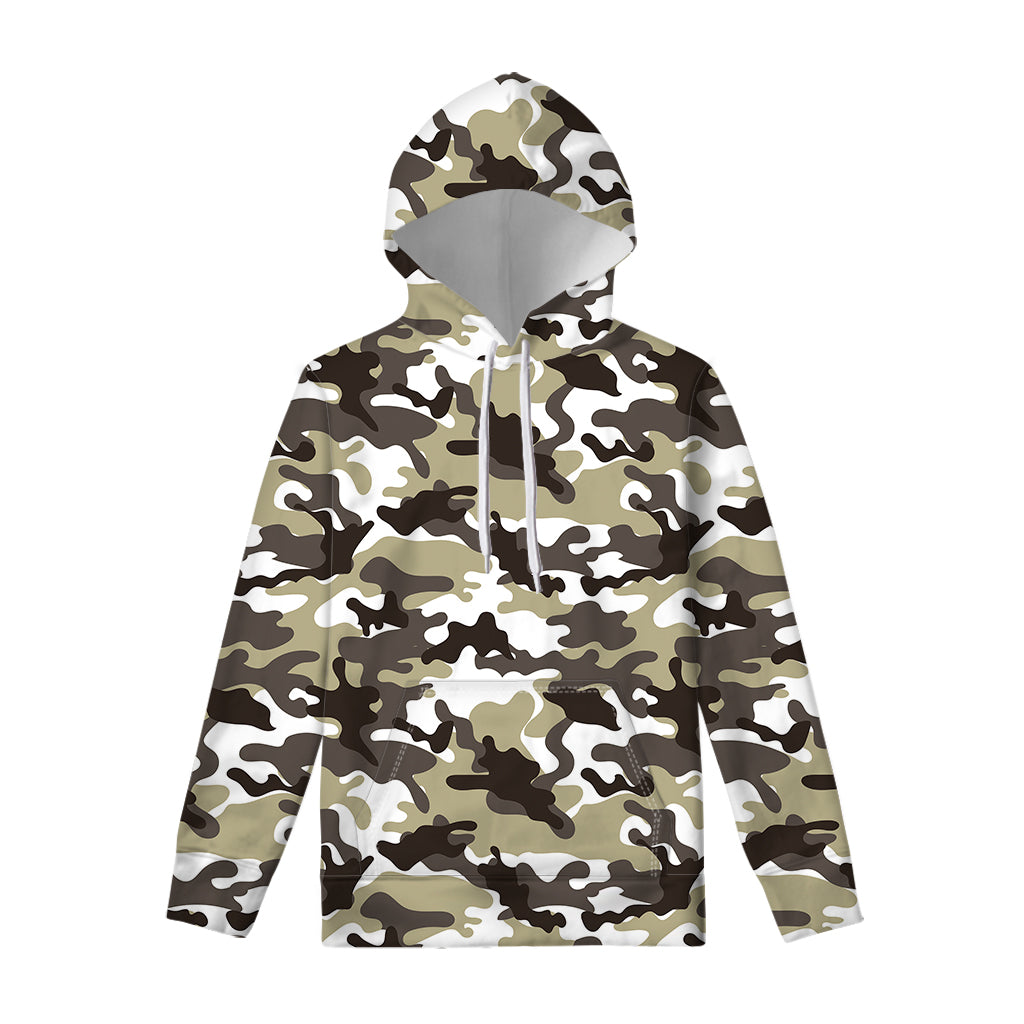 Brown And White Camouflage Print Pullover Hoodie