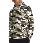 Brown And White Camouflage Print Pullover Hoodie