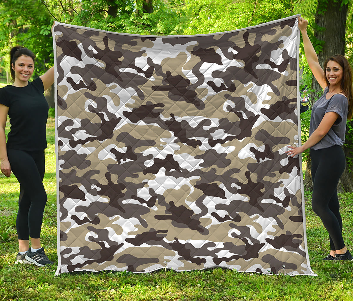 Brown And White Camouflage Print Quilt