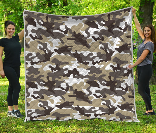 Brown And White Camouflage Print Quilt