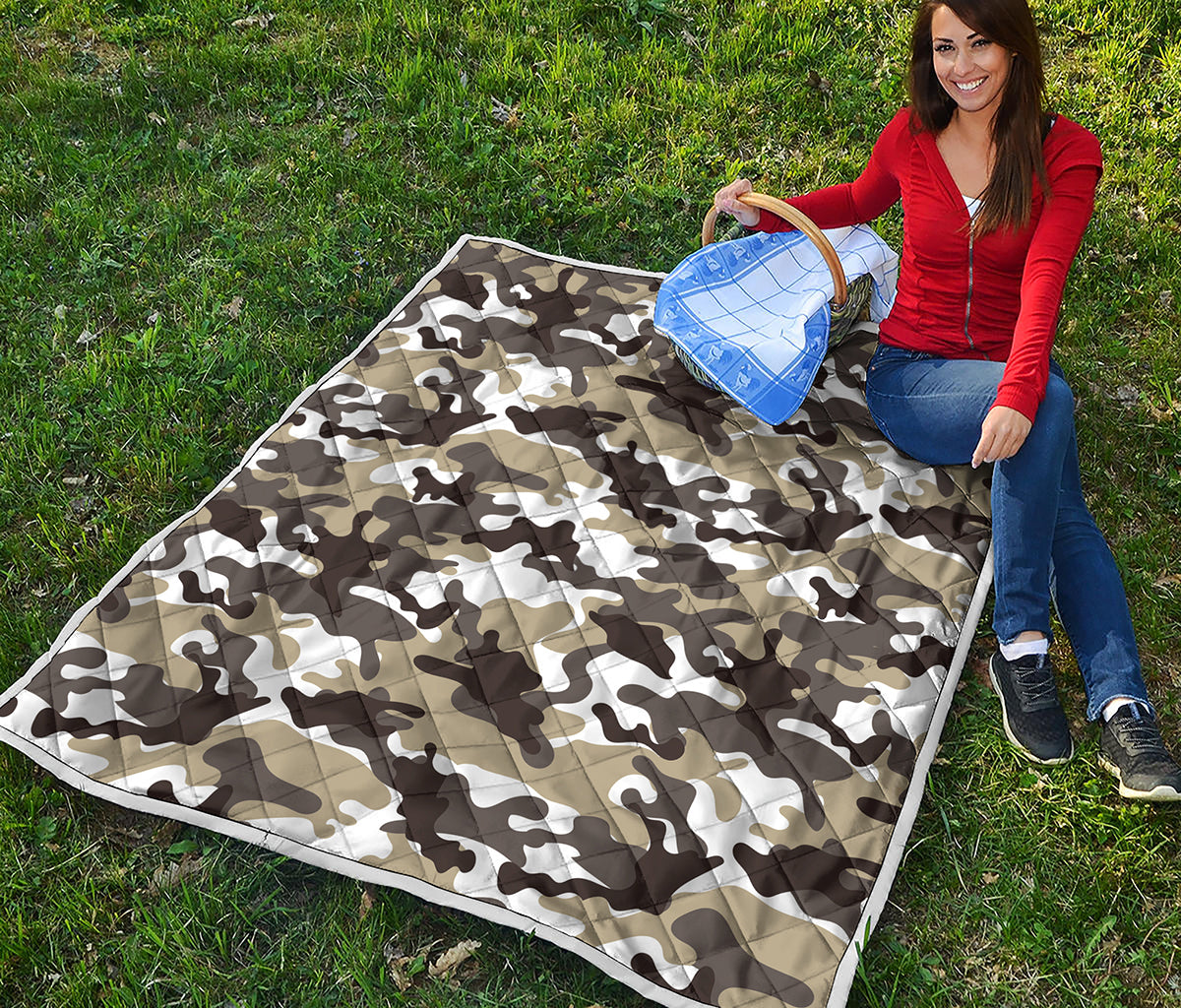 Brown And White Camouflage Print Quilt