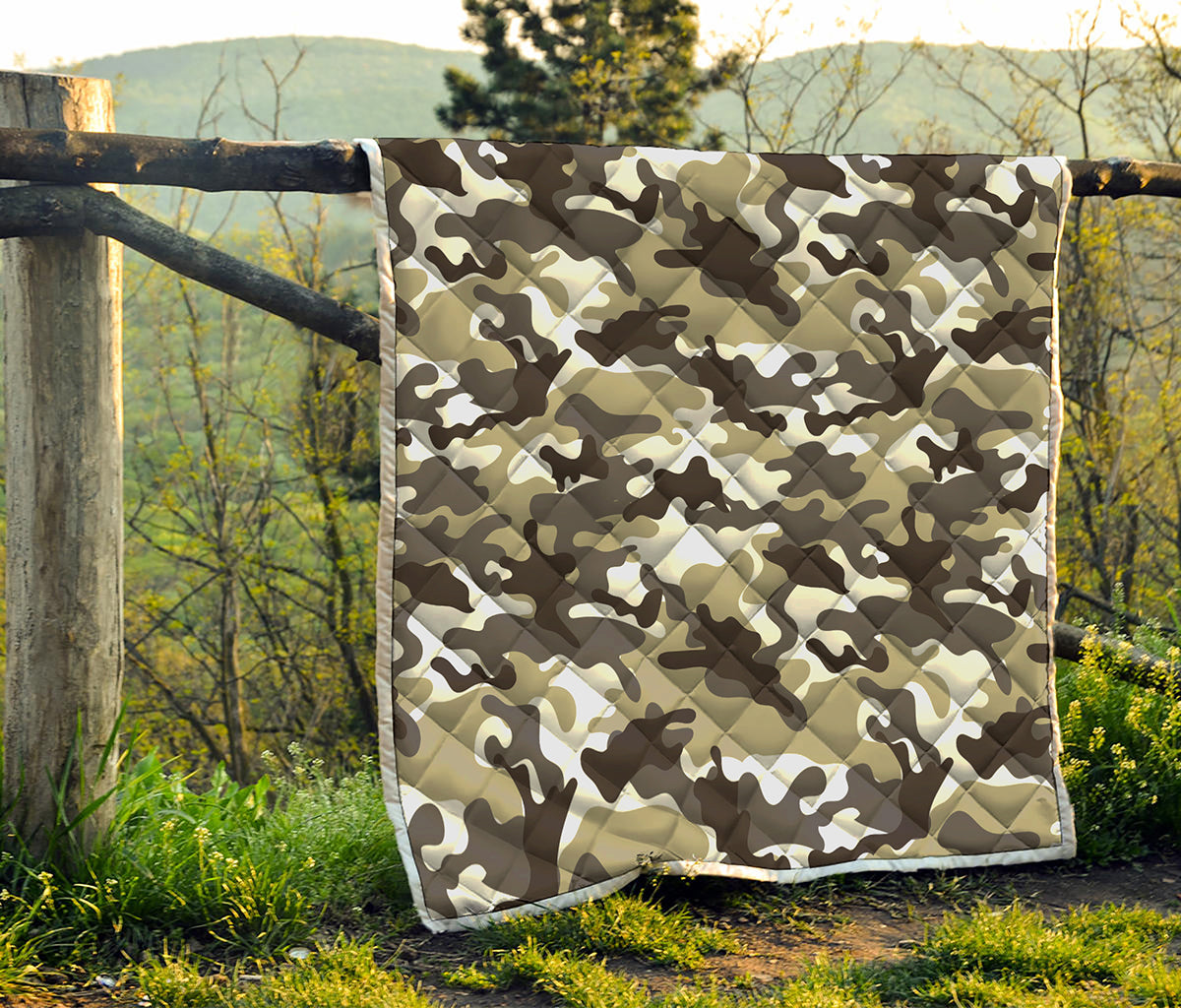 Brown And White Camouflage Print Quilt