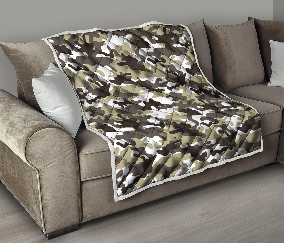 Brown And White Camouflage Print Quilt