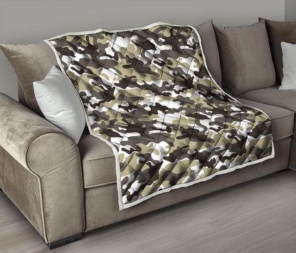 Brown And White Camouflage Print Quilt