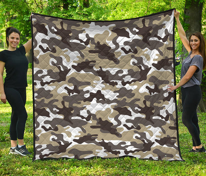 Brown And White Camouflage Print Quilt