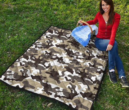 Brown And White Camouflage Print Quilt