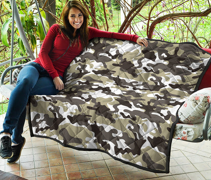 Brown And White Camouflage Print Quilt