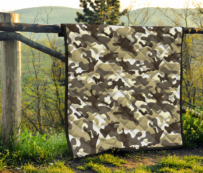 Brown And White Camouflage Print Quilt