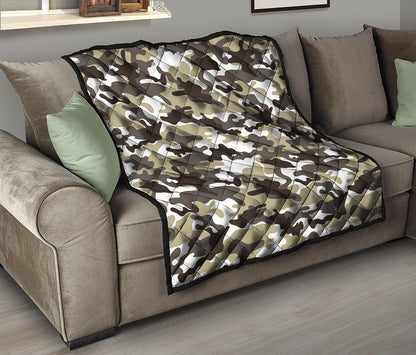 Brown And White Camouflage Print Quilt