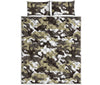 Brown And White Camouflage Print Quilt Bed Set