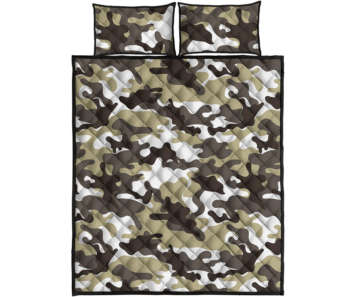 Brown And White Camouflage Print Quilt Bed Set
