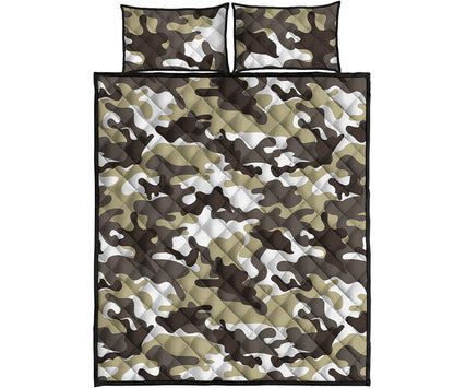 Brown And White Camouflage Print Quilt Bed Set
