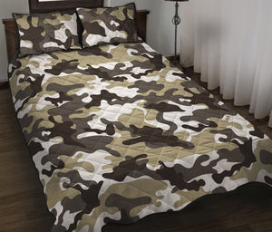 Brown And White Camouflage Print Quilt Bed Set