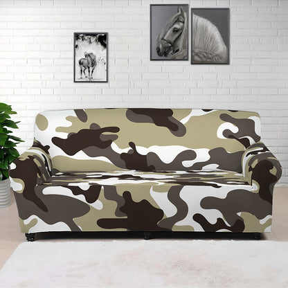 Brown And White Camouflage Print Sofa Cover