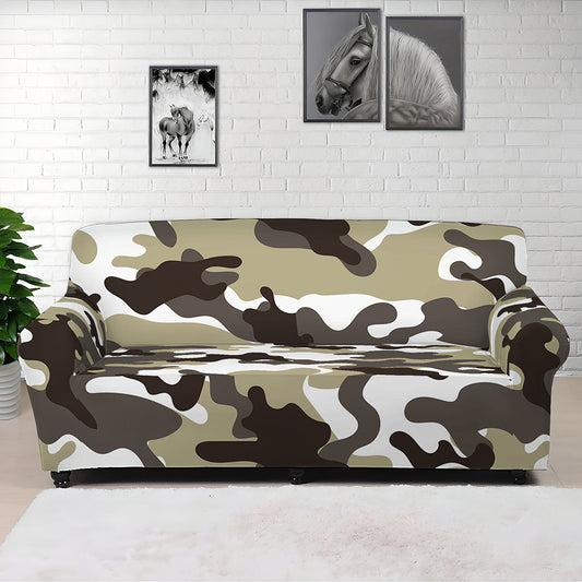 Brown And White Camouflage Print Sofa Cover
