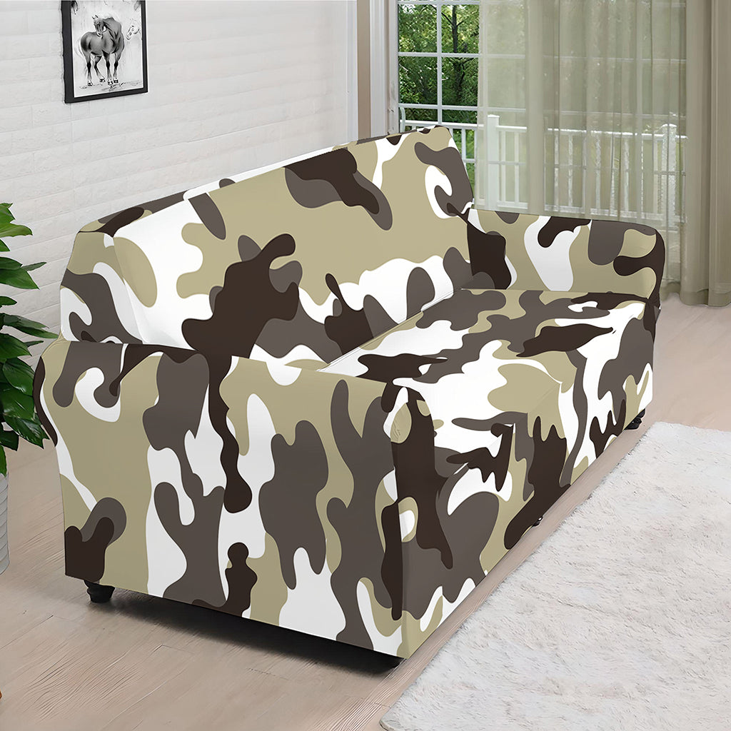 Brown And White Camouflage Print Sofa Cover