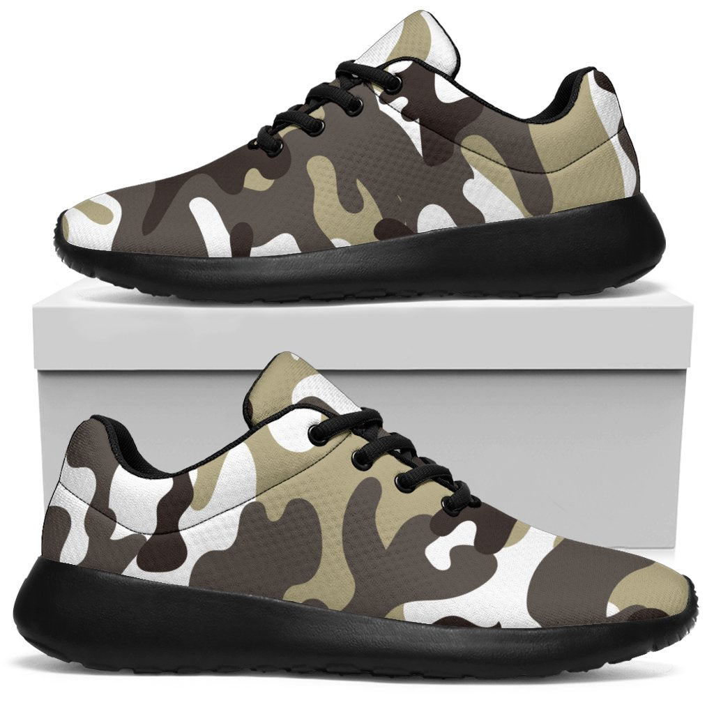 Brown And White Camouflage Print Sport Shoes GearFrost