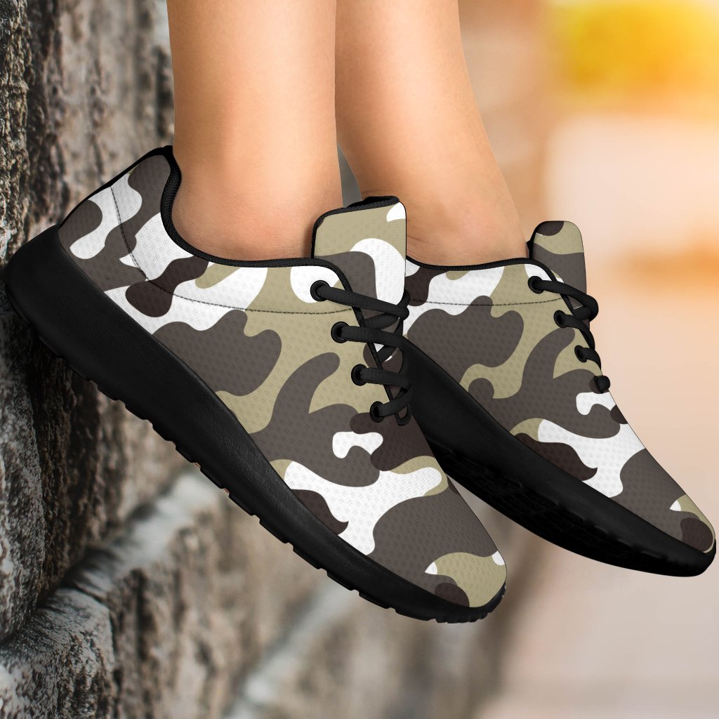 Brown And White Camouflage Print Sport Shoes GearFrost