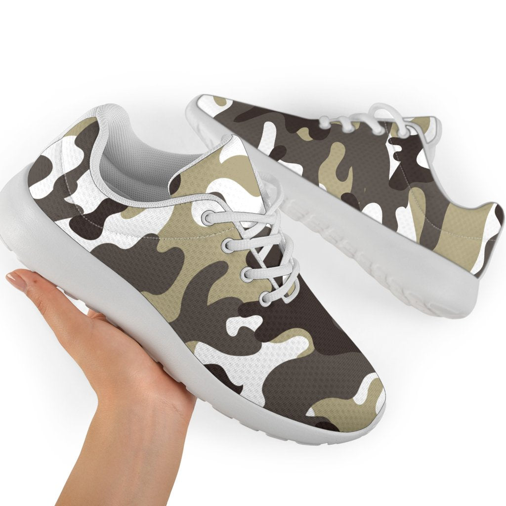 Brown And White Camouflage Print Sport Shoes GearFrost