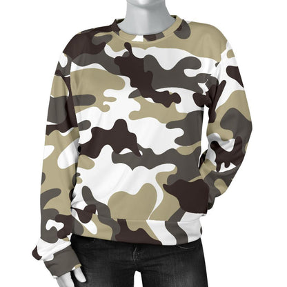 Brown And White Camouflage Print Women's Crewneck Sweatshirt GearFrost