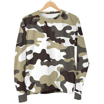 Brown And White Camouflage Print Women's Crewneck Sweatshirt GearFrost