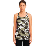 Brown And White Camouflage Print Women's Racerback Tank Top