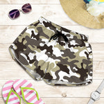 Brown And White Camouflage Print Women's Shorts