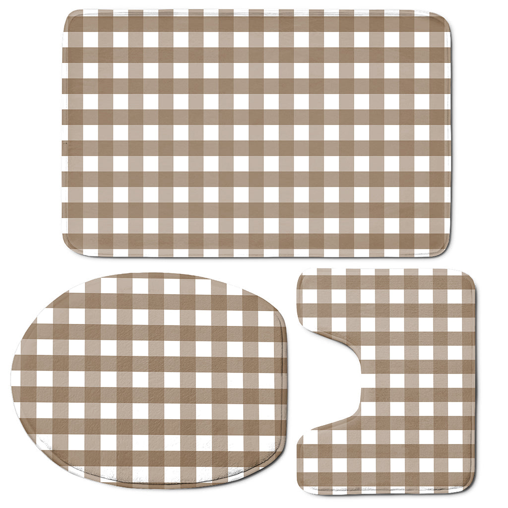 Brown And White Check Pattern Print 3 Piece Bath Mat Set